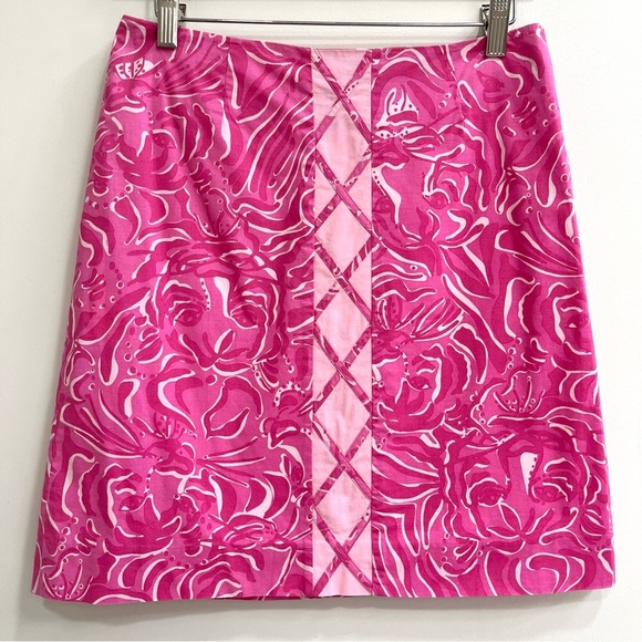 LIlly Pulitzer Pink Lattice Mini Skirt in Tony Tiger Cotton Stretch size 2 - Picture 1 of 8